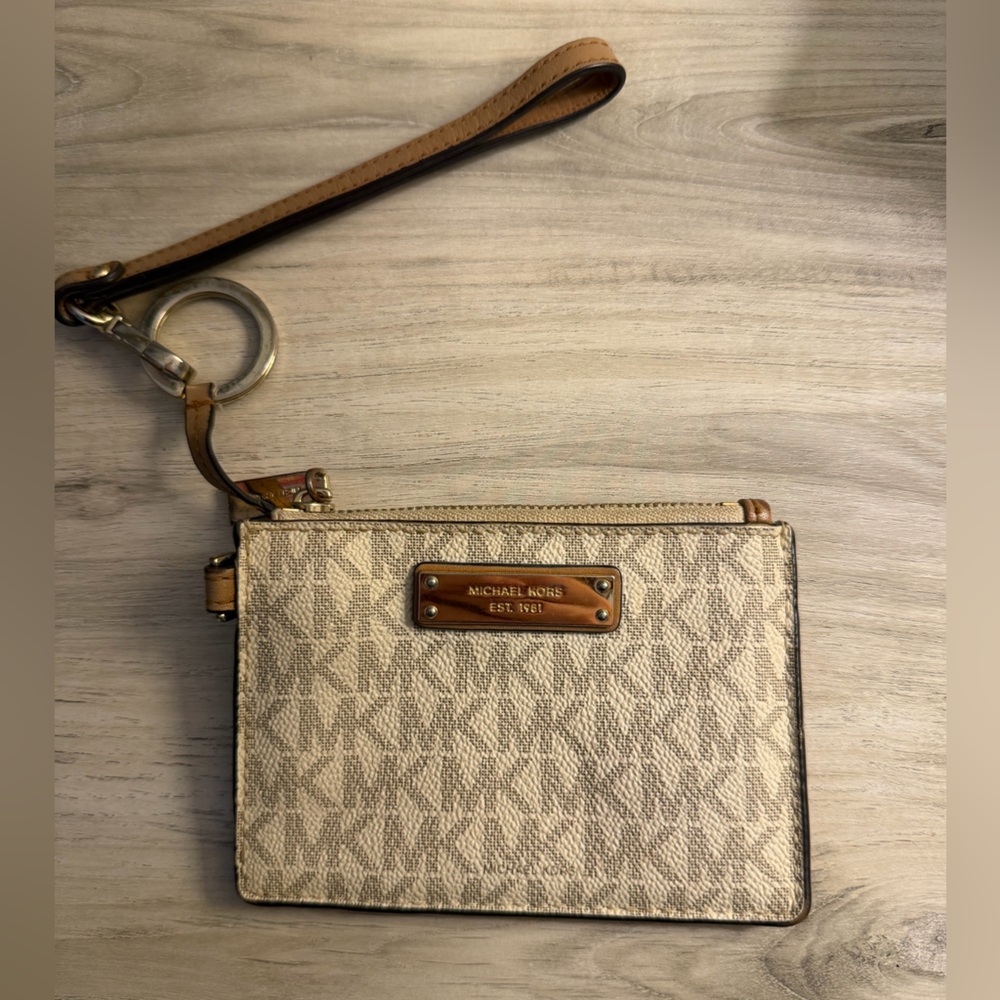 Michael Kors Patterned Wristlet with Brown Strap